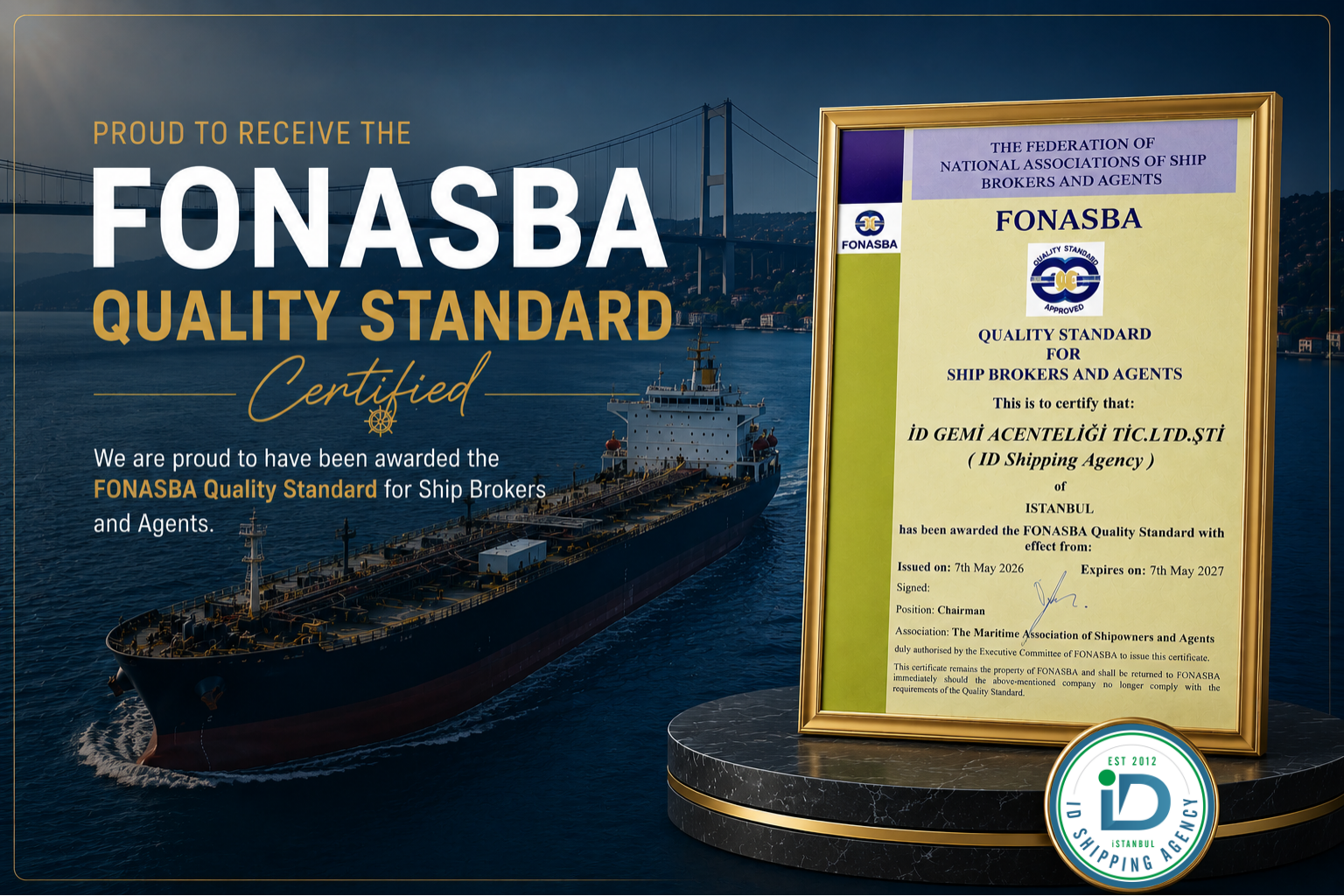 ID Shipping Agency Awarded the FONASBA Quality Standard